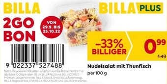 Billa Nudelsalat mit Thunfisch per 100 g Angebot