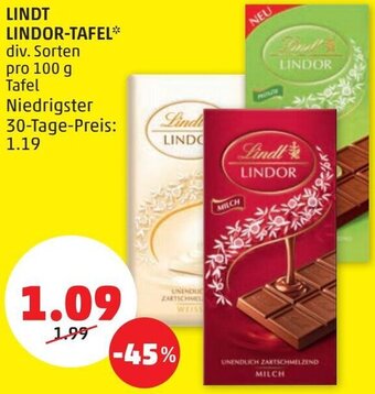 PENNY Lindt Lindor-Tafel 100 g Angebot