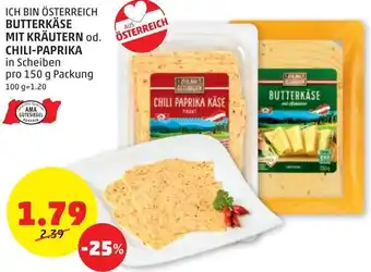 PENNY Butterkäse mit Kräutern od. Chili-Paprika 150 g Angebot