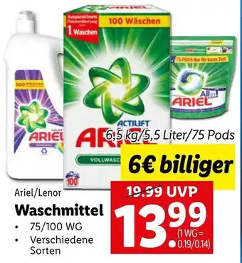 Lidl Ariel Waschmittel 6,5kg/5,5 Liter/75 Pods Angebot