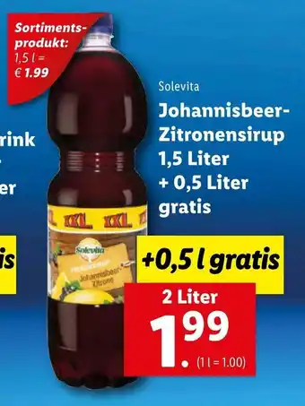 Lidl Johannisbeer-Zitronensirup 2 Liter Angebot