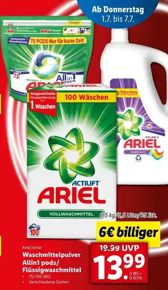 Lidl Wascgmittelpulver Allin1 Pods/ Flüssigwaschmittel Angebot