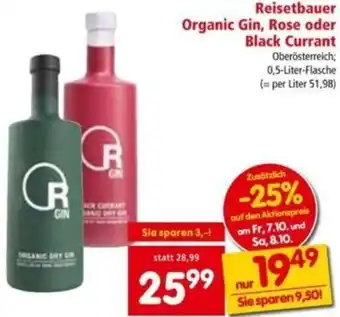 Interspar Reisetbauer Organic Gin, Rose oder Black Currant 0,5 Liter Angebot