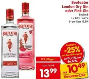 Interspar Beefeater London Dry Gin od. Pink Gin 0,7 liter Angebot