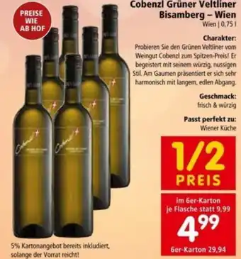 Interspar Cobenzl Grüner Veltliner Bisamberg-Wien 0,75 L Angebot