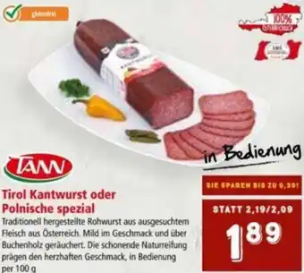Interspar Tirol Kantwurst oder Polnische Spezial 100 g Angebot