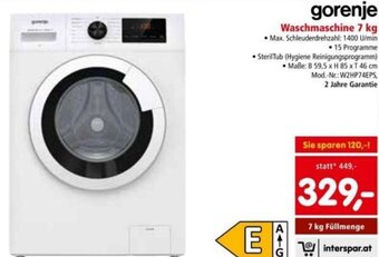 Interspar gorenje Waschmaschine 7 kg Angebot