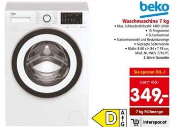 Interspar beko Waschmaschine 7 kg Angebot