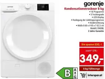 Interspar gorenje Kondensationstrockner 8 kg Angebot