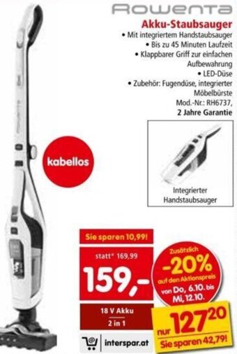 Interspar Rowenta Akku-Staubsauger Angebot