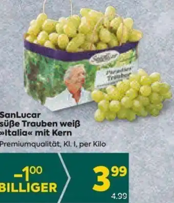 Billa SanLucar Süße Trauben weiß Italia mit Kern per kilo Angebot
