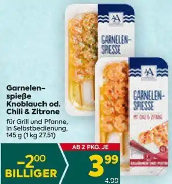Billa Garnelen-spieße Knoblauch od. Chili & Zitrone 145 g Angebot