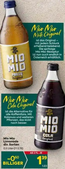 Billa Mio Mio Limonade 0,5 Liter Angebot