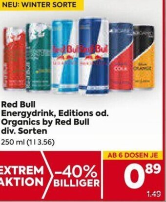 Billa Red Bull Energydrink , Editions od. Organics by Red Bull 250 ml Angebot