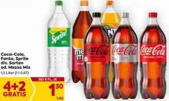 Billa Coca-Cola, Fanta, Sprite iv. Sorten od. Mezzo Mix 1,5 Liter Angebot