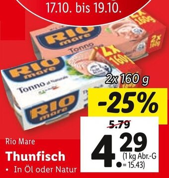 Lidl Rio Mare Thunfisch 2x 160 g Angebot