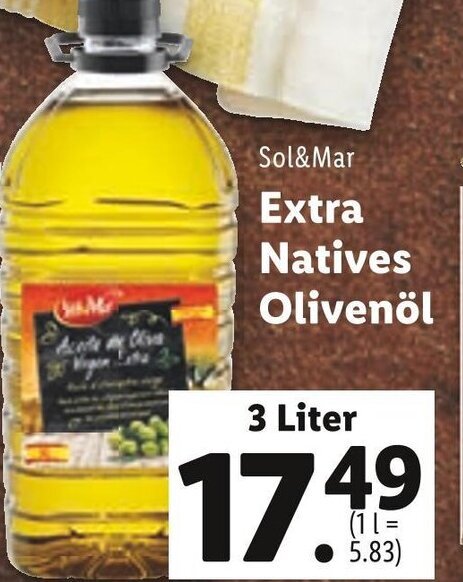 Sol&Mar Extra Natives Olivenöl 3 Liter Angebot bei Lidl