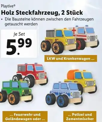 Lidl Playtive Holz Steckfahrzeug , 2 Stück Angebot