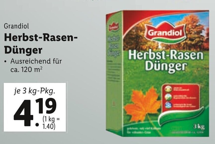 Grandiol HerbstRasenDünger 120m² Angebot bei Lidl