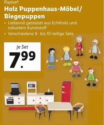 Lidl Playtive Holz Puppenhaus-Möbel/Biegenpuppen Angebot