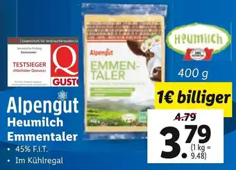 Lidl Alpengut Heumilch Emmentaler 400 g Angebot