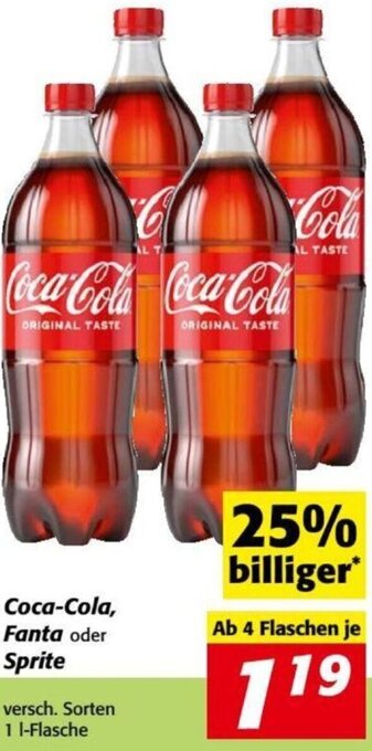 Nah&Frisch Coca-Cola Fanta oder Sprite 1 L Angebot
