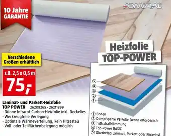Bauhaus Laminat-und Parkett-Heizfolie Top Power 2,5 x 0,5 m Angebot