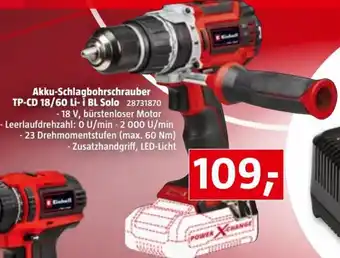 Bauhaus Einhell Schlagbohrschrauber TP-CD 18/60 Li-i BL Solo Angebot