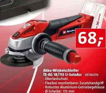 Bauhaus Einhell Akku-Winkelschleifer Te-AG 18/115 Li-SoloAcc Angebot