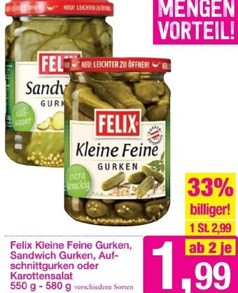 Sutterlüty Felix Kleine Feine Gurken, Sandwich Gurken, Aufschnittgurken oder Karottensalat 550 g- 580 g Angebot