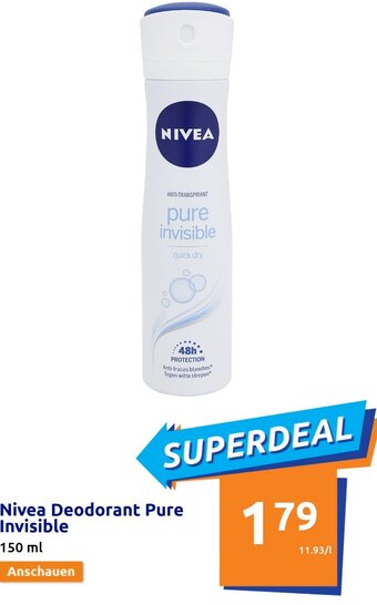 Action Nivea Deodorant Pure Invisible 150 ml Angebot
