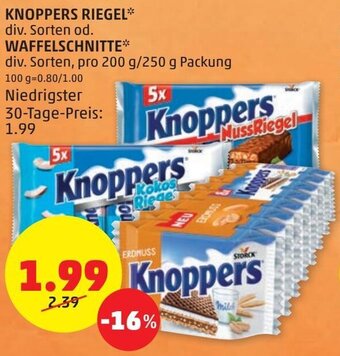 PENNY Knoppers Riegel od. Waffelschnitte 200 g/ 250 g Angebot