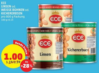 PENNY ECE Linsen od. Weisse Bohnen od. Kichererbsen 800 g Angebot