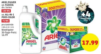PENNY Ariel Pulver Od. Flüssig 100 WG od. All-in-1 Pods Color 76 WG Angebot