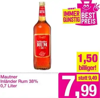 Sutterlüty Mautner Inländer Rum 38% Vol. 0,7 Liter Angebot