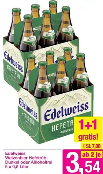 Sutterlüty Edelweiss Weizenbier Hefetrüb, Dunkel oder Alkoholfrei 6 x 0,5 Liter Angebot