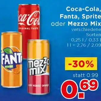 Unimarkt Coca-Cola, Fanta, Sprite oder Mezzo Mix 0,25 L/ 0.33 Angebot