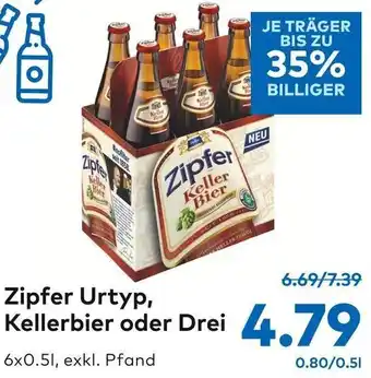 T&G Zipfer Urtyp, Kellerbier oder Drei 6x0.5l Angebot