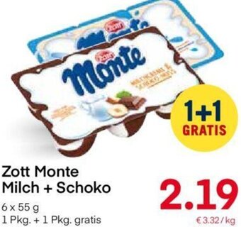 MPreis Zott Monte Milch + Schoko 6 x 55 g Angebot