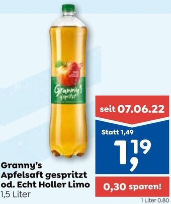 ADEG Granny's Apfelsaft Gespritzt od. Echt Holler Limo 1,5 Liter Angebot