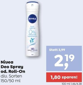 ADEG Nivea Deo Spray Od. Roll-On 150/50 ml Angebot