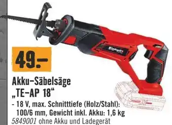 Hornbach Einhell Akku-Säbelsäge TE-AP 18" Angebot