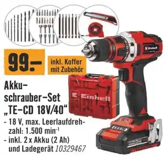 Hornbach Einhell Akku-Schrauber-Set TE-CD 18V/40" Angebot