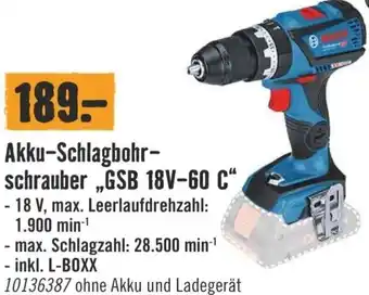 Hornbach Bosch Akku-Schlagbohrschrauber GSB 18V-60 C" Angebot