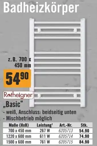 Hornbach Rotheigner Badheizkörper 700 x 450 mm Basic Angebot