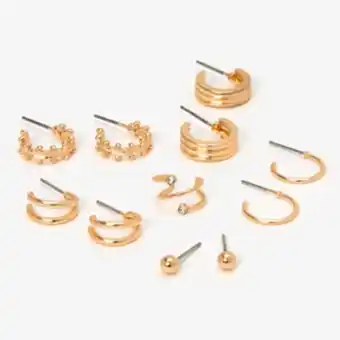 Claire's Gold mixed hoops and cuff earring set - 6 pack Angebot