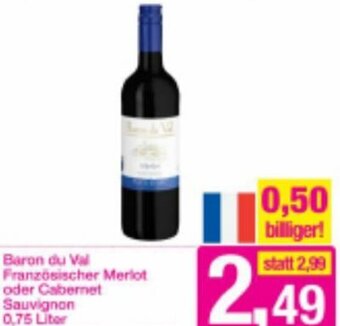 Sutterlüty Baron du Val Französischer Merlot oder Cabernet Sauvignon 0,75 Liter Angebot