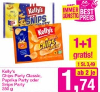 Sutterlüty Kelly's Chips Party Classic, Paprika Party oder Snips Party 250 g Angebot