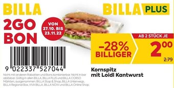 Billa Kornspitz mit Loidl Kantwurst Angebot