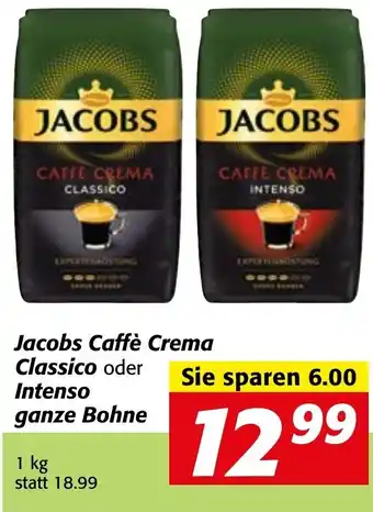 Strasser Markt Jacobs Cäffe Crema Classico oder Intenso Ganze Bohne 1kg Angebot